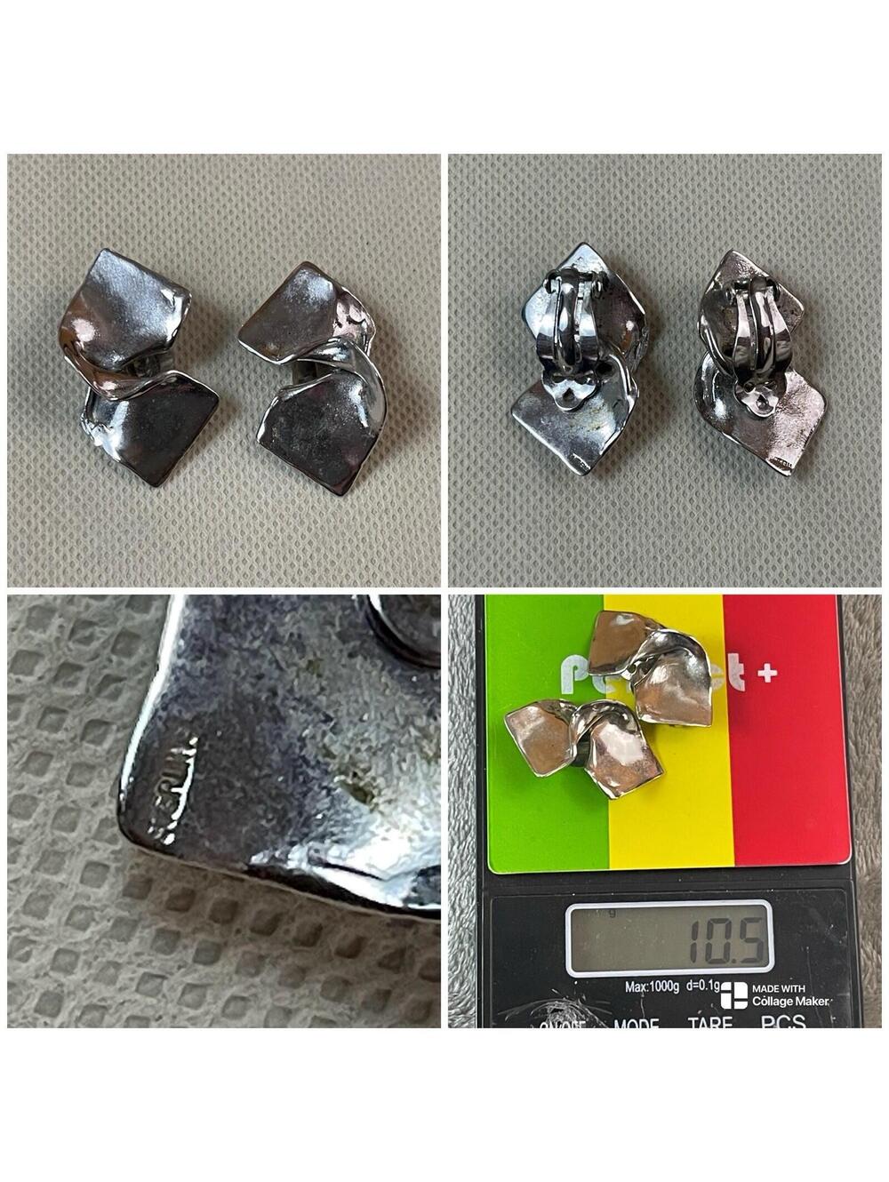 Vintage Sterling Silver 925 Modernist Sculptural Clip Earrings Abstract !!